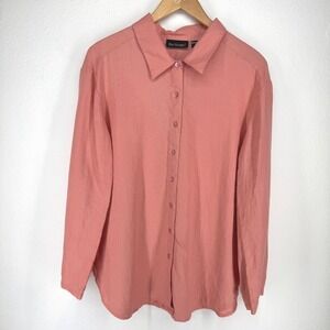 Bay Studio Womens Linen Button Long Sleeve Shirt Sz L Coral Minimalist Oversized